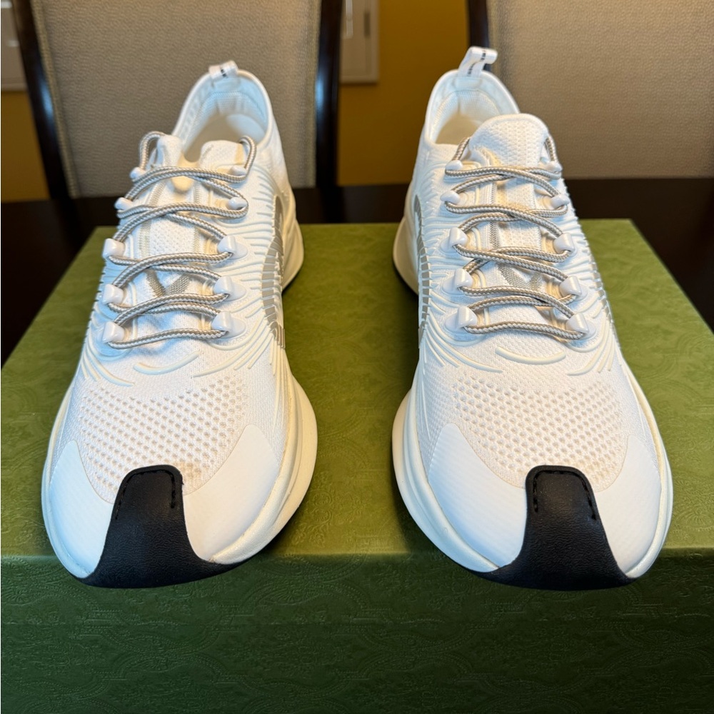 New Authentic Gucci Run GG Logo Sneakers Shoes White Gray Size UK 12 / US 12.5 - Picture 7 of 16